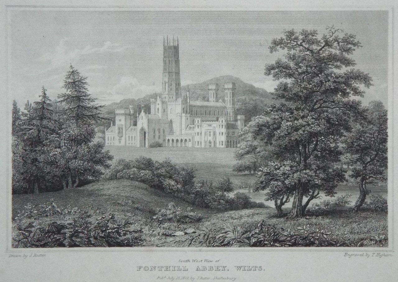 Print - South West View of Fonthill Abbey, Wilts. - Higham